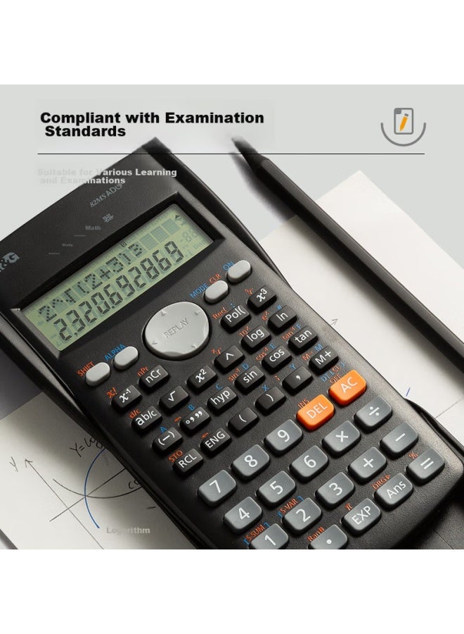 ام اند جي Chenguang 82ms حاسبة علمية مع 240 وظيفة، لامتحانات الطلاب، مناسبة لطلاب المدارس الابتدائية والإعدادية والثانوية، لوازم مكتبية، رمادي، Adg98770k - Image 2