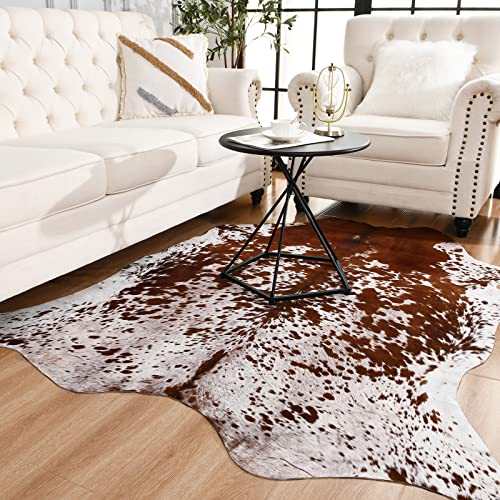 Easycozy Faux Cowhide Large Cow Print Rug - 4.7 x 5.2 Feet, Thickened Elastic for Bedroom, Living Room, Home Office, Western Decor - Image 1