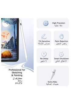 ماركة غير محددة قلم ستايلس لجهاز آيباد الجيل التاسع والعاشر مع خاصية رفض راحة اليد، متوافق مع أجهزة آيباد من 2018 إلى 2022، بما في ذلك آيباد 6 و7 و8 و9 و10 الجيل، آيباد برو 11 و12.9 إنش، آيباد ميني 5 و6، وآيباد إير 3 و4. (باللون الأبيض).  - Image 3