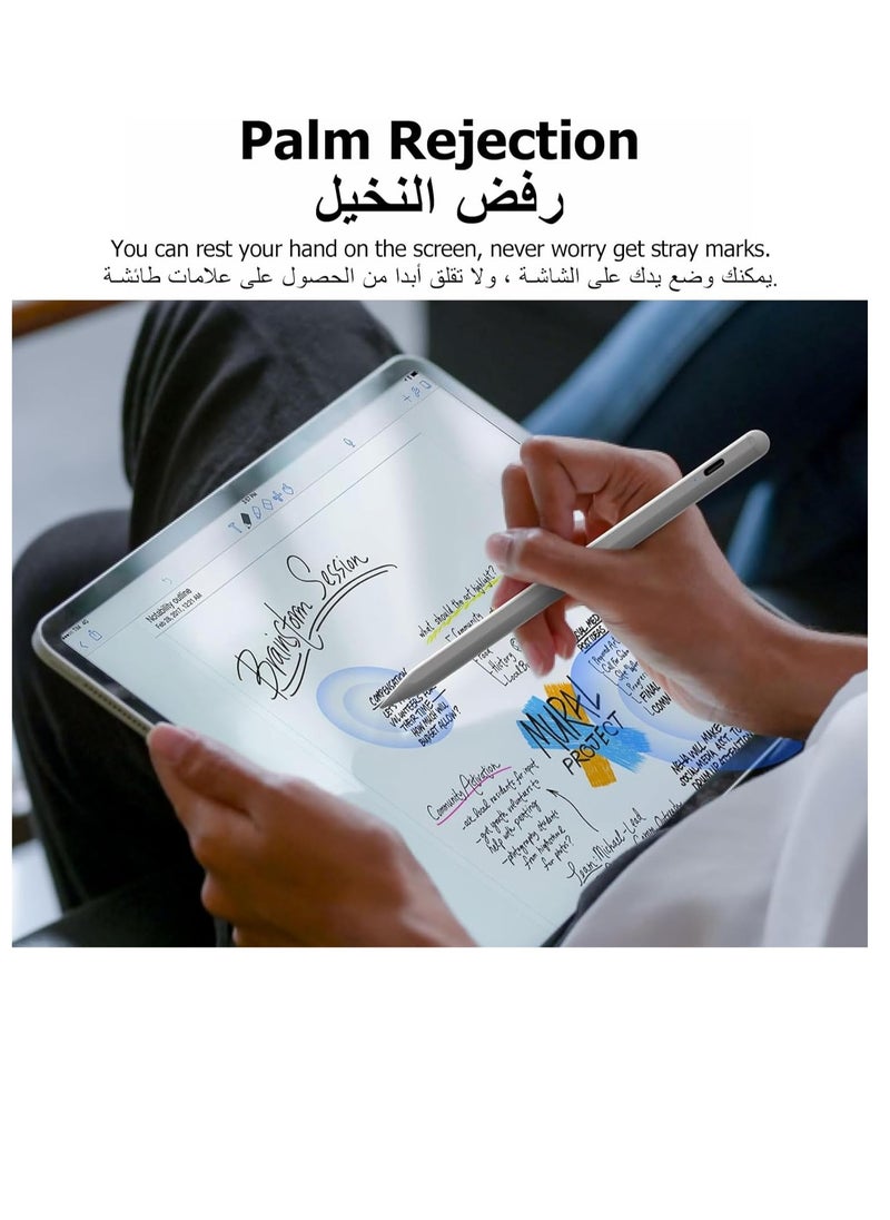 ماركة غير محددة - قلم ستايلس لجهاز آيباد الجيل التاسع والعاشر مع خاصية رفض راحة اليد، متوافق مع أجهزة آيباد من 2018 إلى 2022، بما في ذلك آيباد 6 و7 و8 و9 و10 الجيل، آيباد برو 11 و12.9 إنش، آيباد ميني 5 و6، وآيباد إير 3 و4. (باللون الأبيض). - Image 1