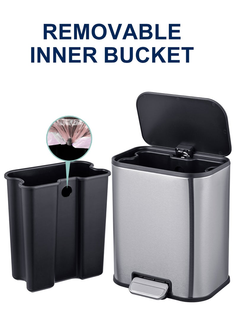 Noon East 6L Stainless Steel Trash Can with Soft Close Lid and Inner Bucket-Resistant Surface for Kitchen, Bathroom, Silver,  24 x 19.4 x 29.1 cm - Image 5