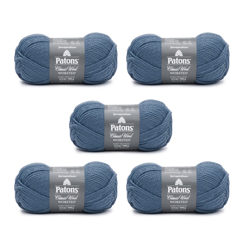 Patons Classic Wool Country Blue Yarn  5 Pack of 35oz100g  Wool  4 Medium  210 Yards  KnittingCrochet