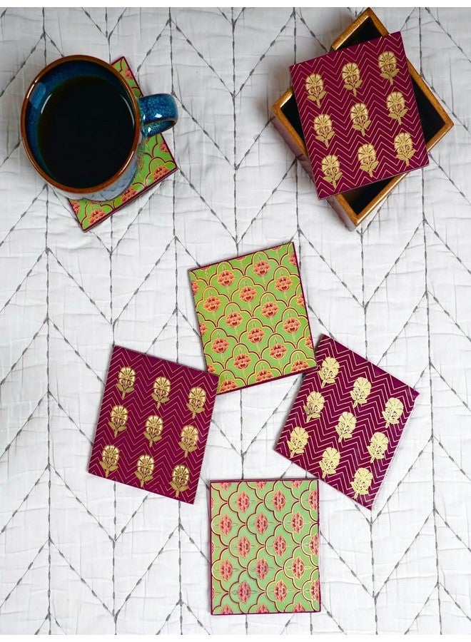 Homewards Tulip Flower Coasters Set of 6 with case 10x10cm with Gold Foiling - Image 2