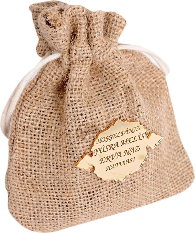 İhvan Ihvan Prayer Beads - Allah Vav Name Custom Plate Option - Jute Fabric Pouch - 99' Lu - Mevlid Gift