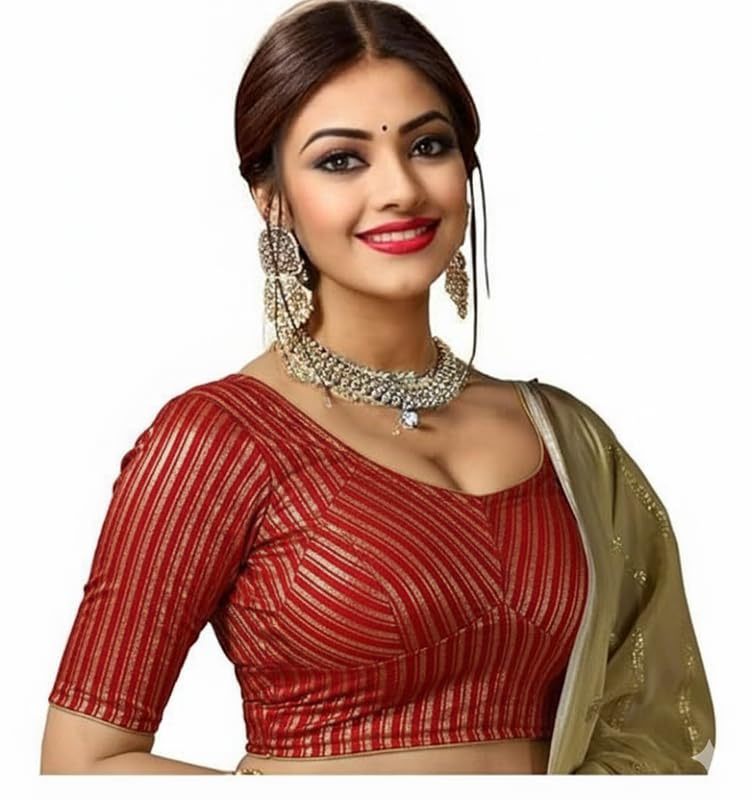Bhochi Stylish Latest Katori Design Golden Foil Printed Blouse Stretchable Readymade Saree Blouses for Women Trendy Blouse Special for Festival - Image 2