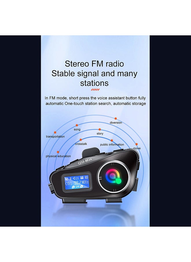 Q58 Max Wireless Motorcycle Intercom Headset Noise Cancellation for 2 Riders Talk at The Same Time Within 500M