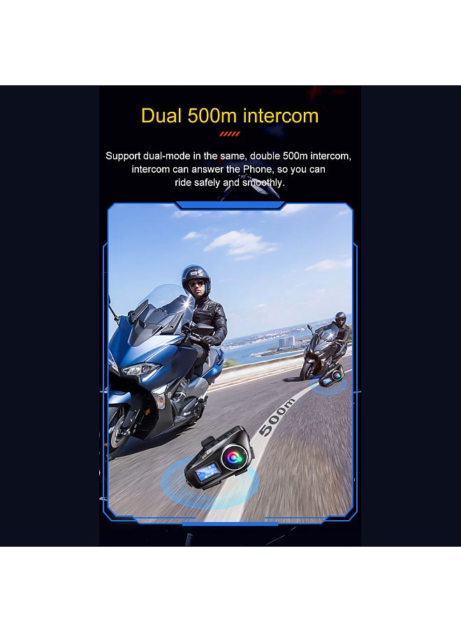 Q58 Max Wireless Motorcycle Intercom Headset Noise Cancellation for 2 Riders Talk at The Same Time Within 500M