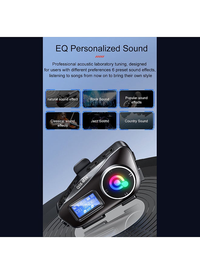 Q58 Max Wireless Motorcycle Intercom Headset Noise Cancellation for 2 Riders Talk at The Same Time Within 500M