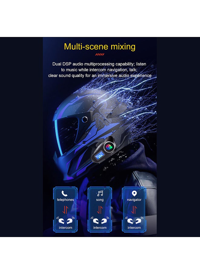 Q58 Max Wireless Motorcycle Intercom Headset Noise Cancellation for 2 Riders Talk at The Same Time Within 500M