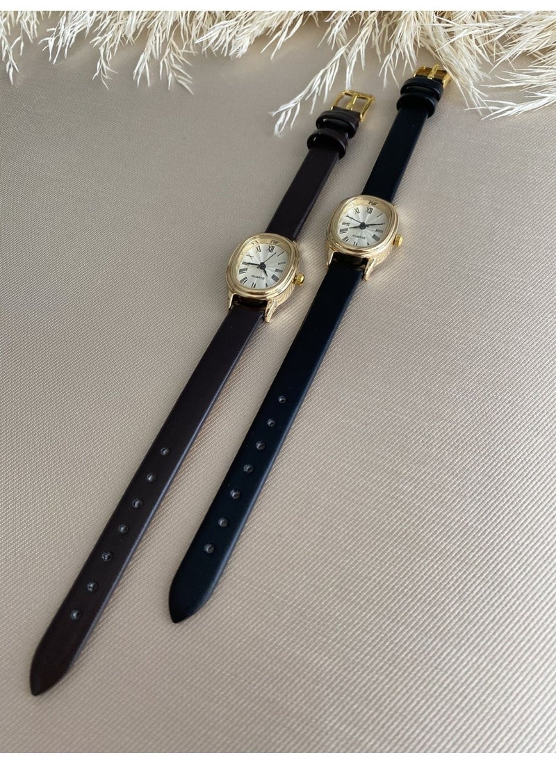 QUARTZ Bs Still Retro Minimal Vintage Leather Strap Women's Wristwatch  - Image 3