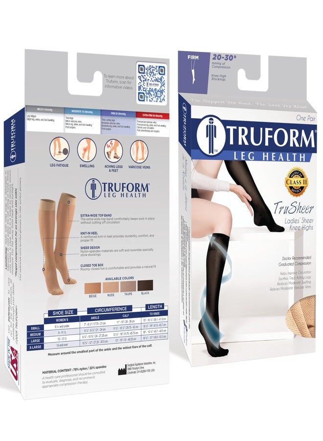 Truform Sheer Compression Stockings, 20-30 mmHg, Women's Knee High Length, 30 Denier, Beige, Small - Image 3