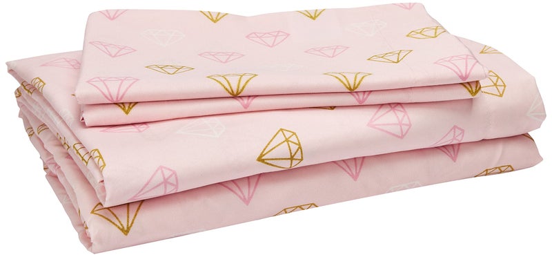 Heritage Kids Heritage Kids 4 Piece Sheet Set Including Fitted Sheet Top Sheet and 2 Pillow Cases Pink and Gold Diamond Full