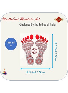 Uniq UNIq Small Madhubani Mandala Art Inspired Rural Tribes Designed Self Adhesive Transparent LaxmiLakshami ji CharanHome DecorDiwali Set of 5  - Image 2