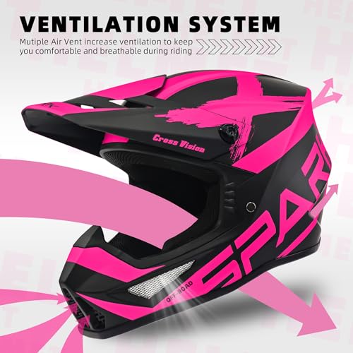 SanQing Motocross Helmet,Youth Adult ATV Dirt Bike Motorcycle Helmet,BMX 4-Wheeler Off-Road Mountain Bike Helmet,DOT Certified,W/Gloves Goggles Mask 4-Piece Set (X Pink, Small) - Image 5