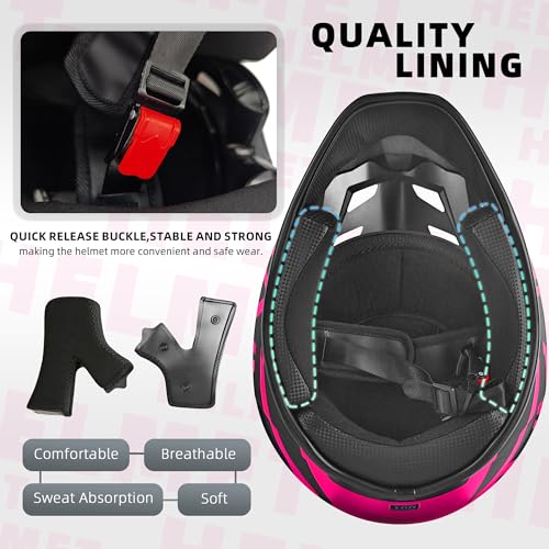 SanQing Motocross Helmet,Youth Adult ATV Dirt Bike Motorcycle Helmet,BMX 4-Wheeler Off-Road Mountain Bike Helmet,DOT Certified,W/Gloves Goggles Mask 4-Piece Set (X Pink, Small) - Image 4