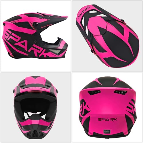 SanQing Motocross Helmet,Youth Adult ATV Dirt Bike Motorcycle Helmet,BMX 4-Wheeler Off-Road Mountain Bike Helmet,DOT Certified,W/Gloves Goggles Mask 4-Piece Set (X Pink, Small) - Image 2