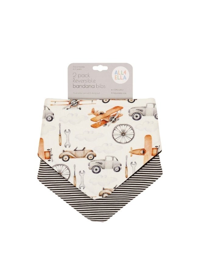 All4Ella Reversible Bandana Bibs 2 Pack - Lined Vehicle - Image 1