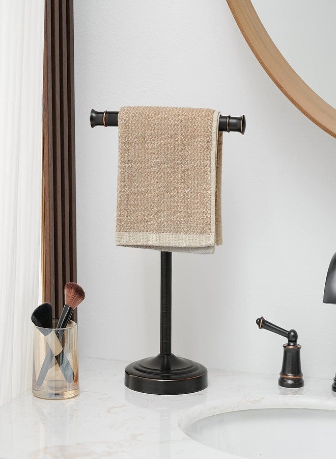 RUMOSE 13 Inch Oil Rubbed Bronze Towel Stand Hand Towel Holder Bathroom Kitchen Vanity Countertop T-Shape Towel Rack Free Standing Stainless Steel Towel Bar Towel Ring - Image 2