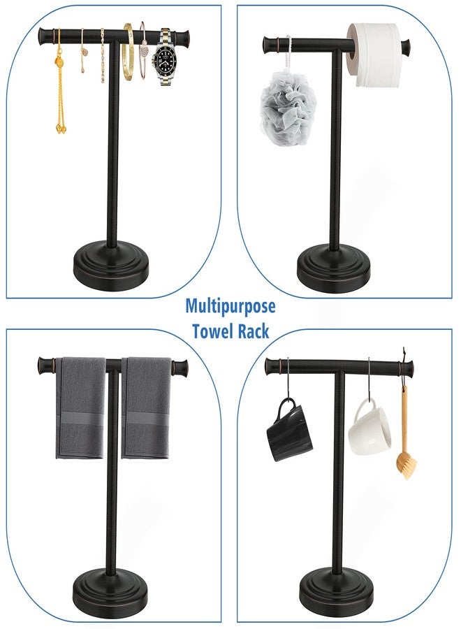 RUMOSE 13 Inch Oil Rubbed Bronze Towel Stand Hand Towel Holder Bathroom Kitchen Vanity Countertop T-Shape Towel Rack Free Standing Stainless Steel Towel Bar Towel Ring - Image 3