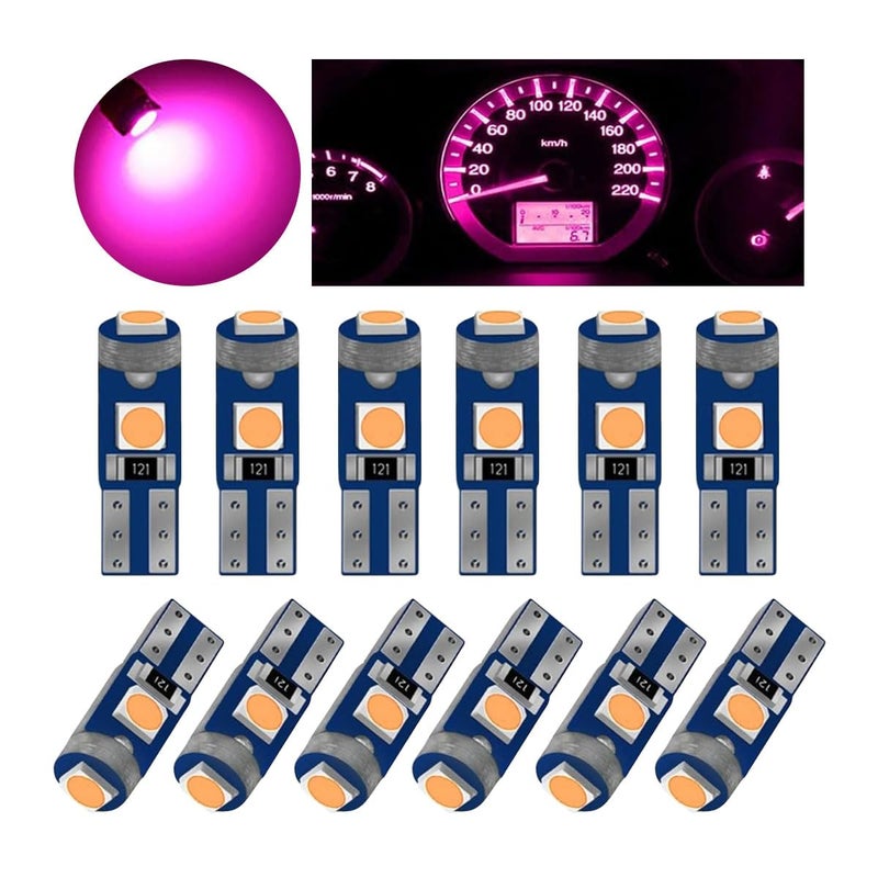 GLSOWEE T5 LED Bulbs, 74 73 37 2721 LED Bulb 12 Volt Replacement, Bright Canbus Error Free, Compatible with Auto Car Gauge Cluster Dashboard Light Lamp Instrument Panel Indicator (Pink&Purple) - Image 1