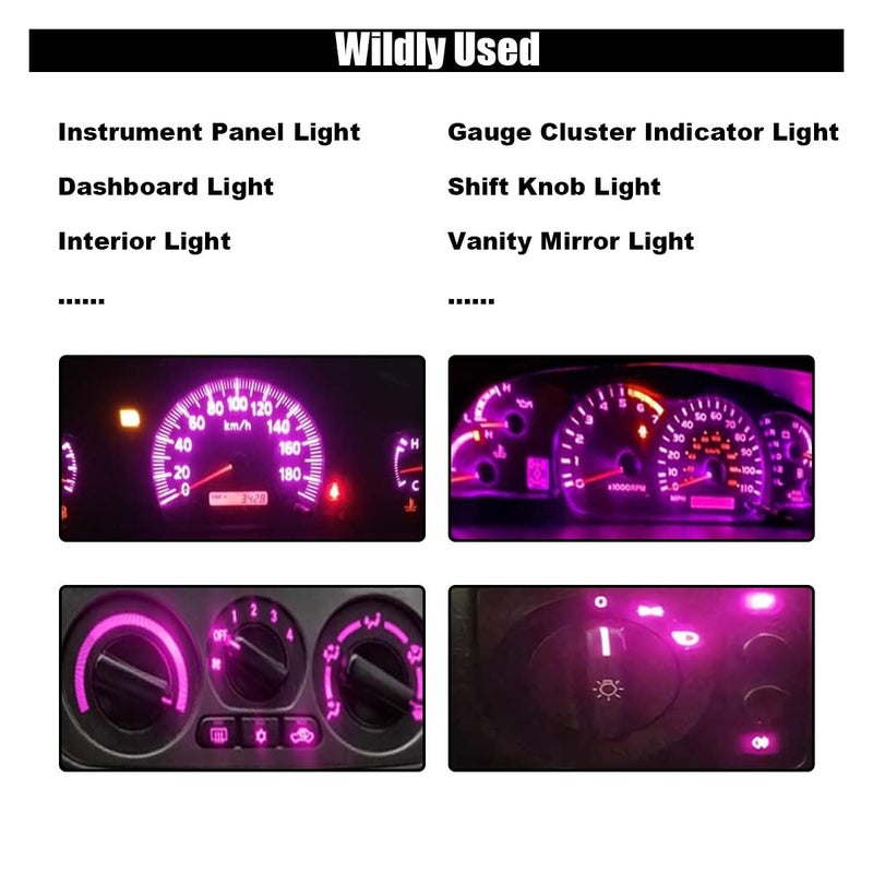 GLSOWEE T5 LED Bulbs, 74 73 37 2721 LED Bulb 12 Volt Replacement, Bright Canbus Error Free, Compatible with Auto Car Gauge Cluster Dashboard Light Lamp Instrument Panel Indicator (Pink&Purple) - Image 5