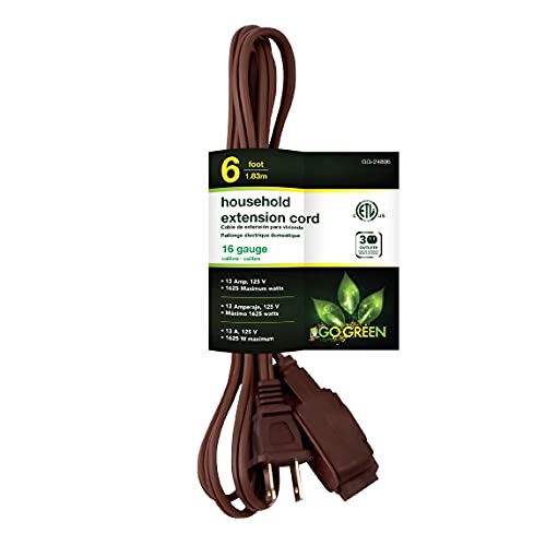 Go Green Power Inc 162 6ft Household Extension Cord with 3 Outlets Brown Discreet KinkFree Child Safety Covers for Extra Protection Perfect for Daily Use GG24806