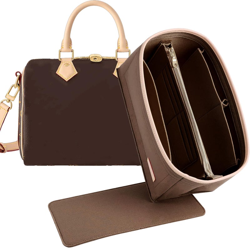 Doxo Purse Organizer Insert for Handbags  Base Shaper 2pc Set Tote Bag Organizer Insert with 6 Sizes Compatible with Speedy 25 MoreMBrown