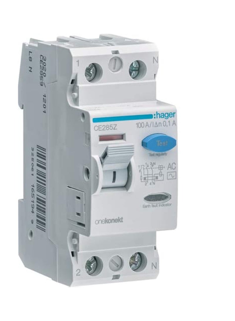 Hager Hager Earth Leakage Circuit Breaker - 100A 2Pole 100MA (ELCB/RCCB) CE285Z 