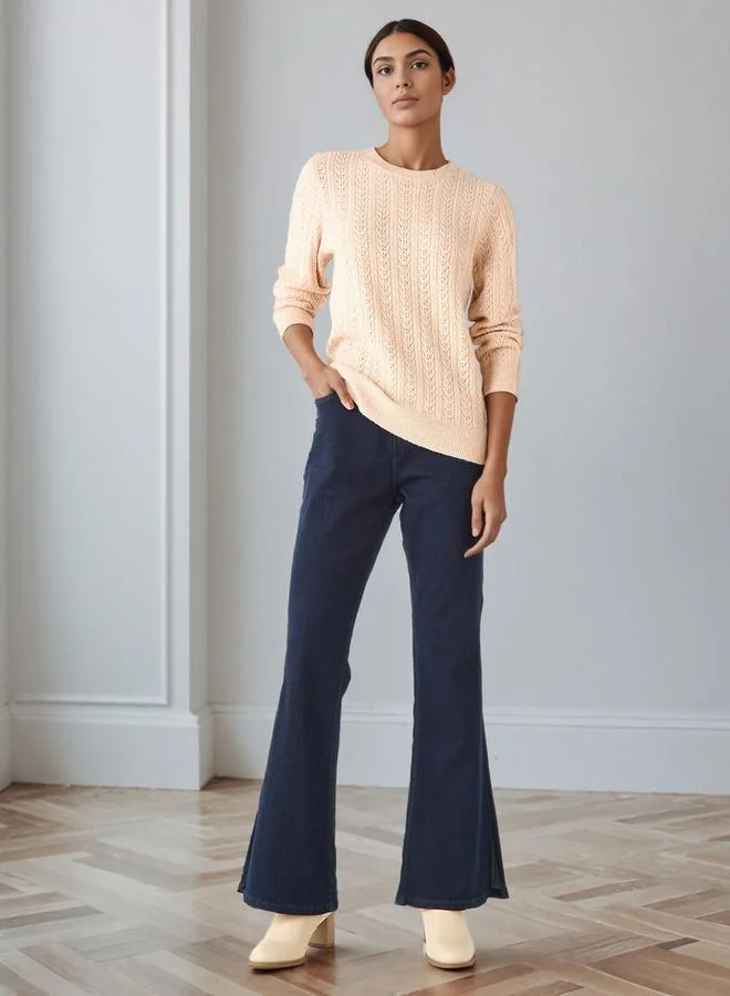 Splash FAV Regular Fit Cable Knit Crew Neck Sweater
