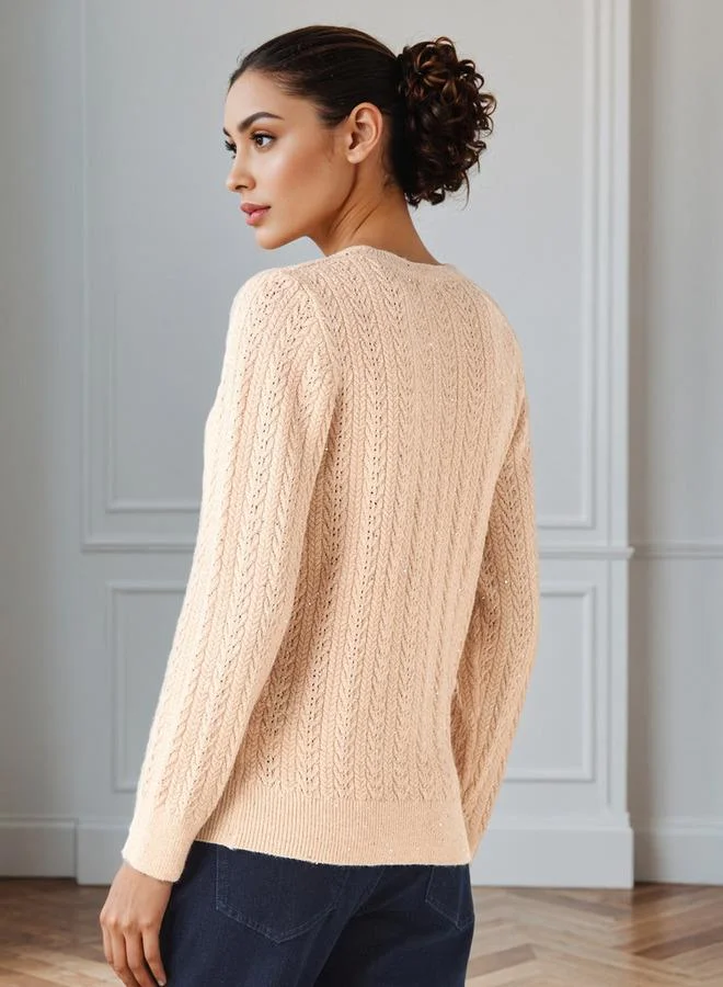 Splash FAV Regular Fit Cable Knit Crew Neck Sweater