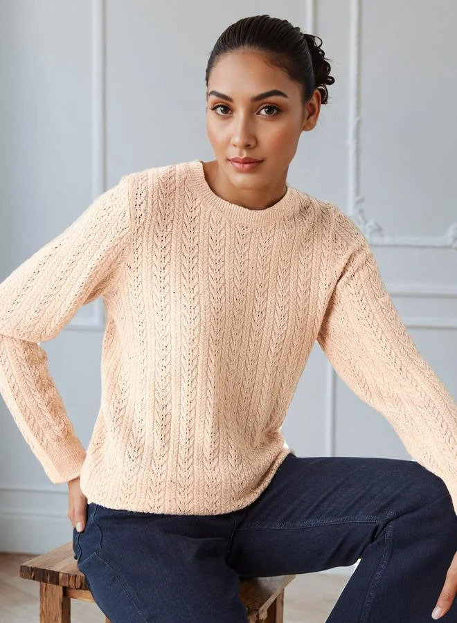 Regular Fit Cable Knit Crew Neck Sweater