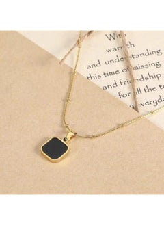 stainless steel Golden Necklace with Black Gemstone, 24 Inches Chain