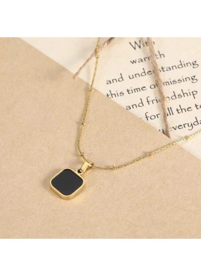 Generic - stainless steel Golden Necklace with Black Gemstone, 24 Inches Chain - Image 1