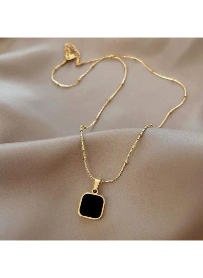 Generic - stainless steel Golden Necklace with Black Gemstone, 24 Inches Chain - Image 1