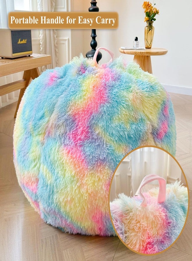 XeGe Kids Fluffy Faux Fur Bean Bag Chair Cover (No Filler), Soft Furry Stuffed Animal Storage Bean Bag Cover for Plush Toys, Shaggy Fuzzy Beanbag for Kids Teens Girls Children, Anti-Slip, Rainbow - Image 5