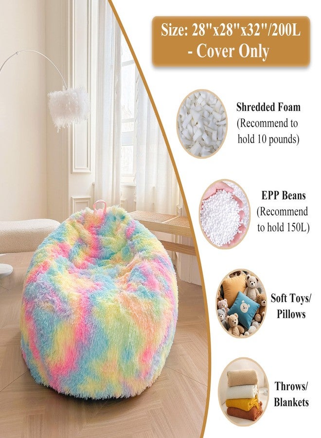 XeGe Kids Fluffy Faux Fur Bean Bag Chair Cover (No Filler), Soft Furry Stuffed Animal Storage Bean Bag Cover for Plush Toys, Shaggy Fuzzy Beanbag for Kids Teens Girls Children, Anti-Slip, Rainbow - Image 3