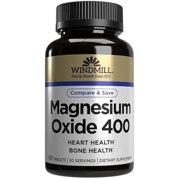 Windmill Natural Vitamins Magnesium Oxide 400 mg, Immune Support, Supports Muscle Recovery, Supports Healthy Heart, 60 Count, 30 Servings - Image 1