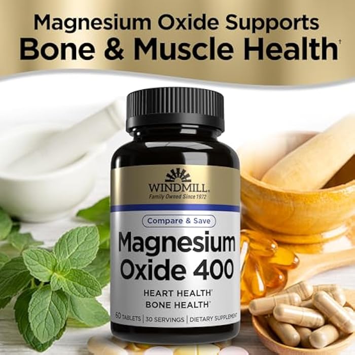 Windmill Natural Vitamins Magnesium Oxide 400 mg, Immune Support, Supports Muscle Recovery, Supports Healthy Heart, 60 Count, 30 Servings - Image 3