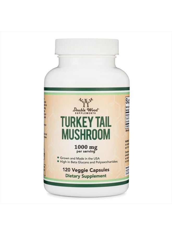 Double Wood Supplements Turkey Tail Mushroom Supplement (120 Capsules - 2 Month Supply) (Coriolus Versicolor) Comprehensive Immune System Support, Non-GMO, Gluten Free, Grown and Encapsulated in The USA by Double Wood - Image 1