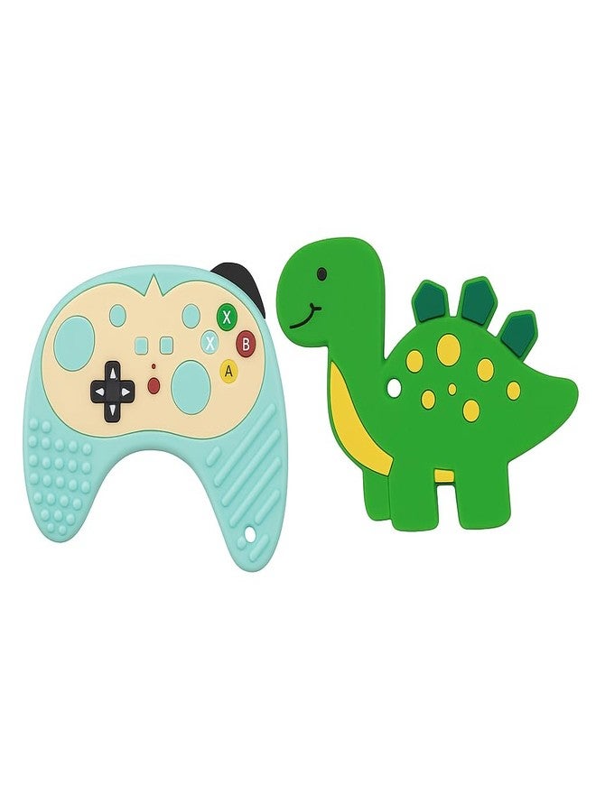 DTR Creation Silicone Baby Teether Combo (Gamepad + Dinosaur) | BPA-Free Food-Grade Silicone | Soft & Chewable Teething Toys for Babies 0–3 Years | Easy to Hold, Safe, Washable & Durable - Image 1
