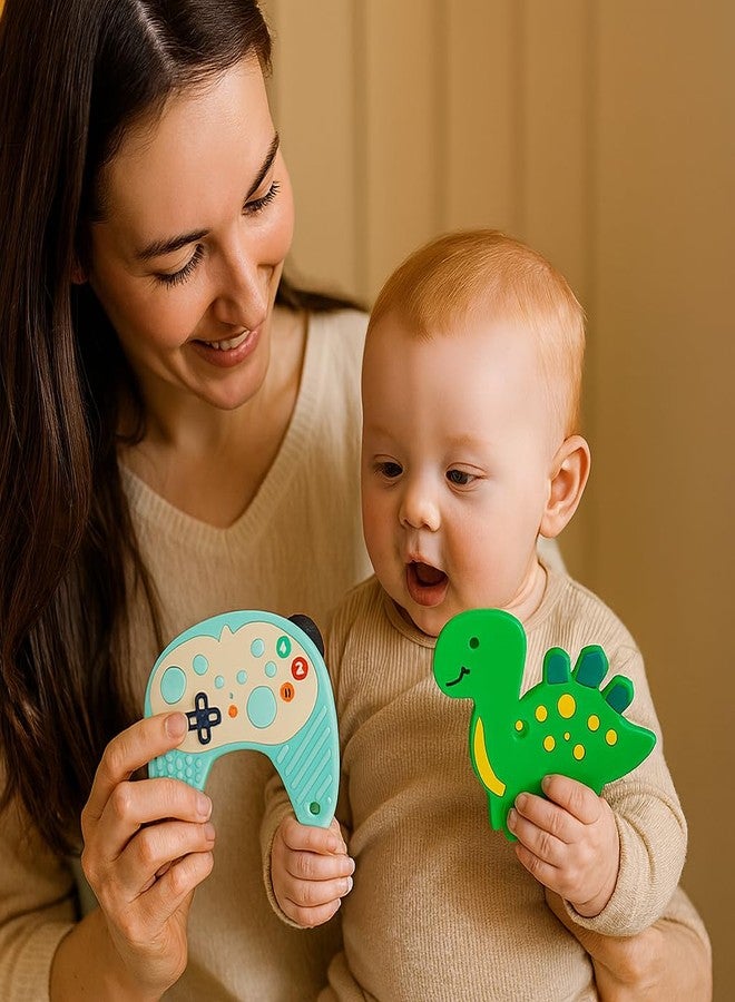 DTR Creation Silicone Baby Teether Combo (Gamepad + Dinosaur) | BPA-Free Food-Grade Silicone | Soft & Chewable Teething Toys for Babies 0–3 Years | Easy to Hold, Safe, Washable & Durable - Image 3