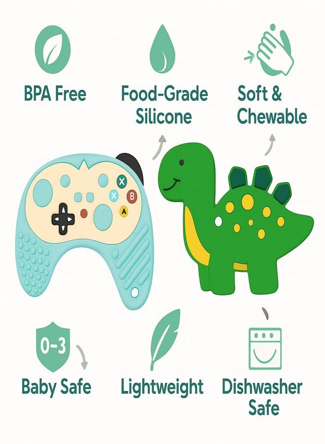 DTR Creation Silicone Baby Teether Combo (Gamepad + Dinosaur) | BPA-Free Food-Grade Silicone | Soft & Chewable Teething Toys for Babies 0–3 Years | Easy to Hold, Safe, Washable & Durable - Image 2