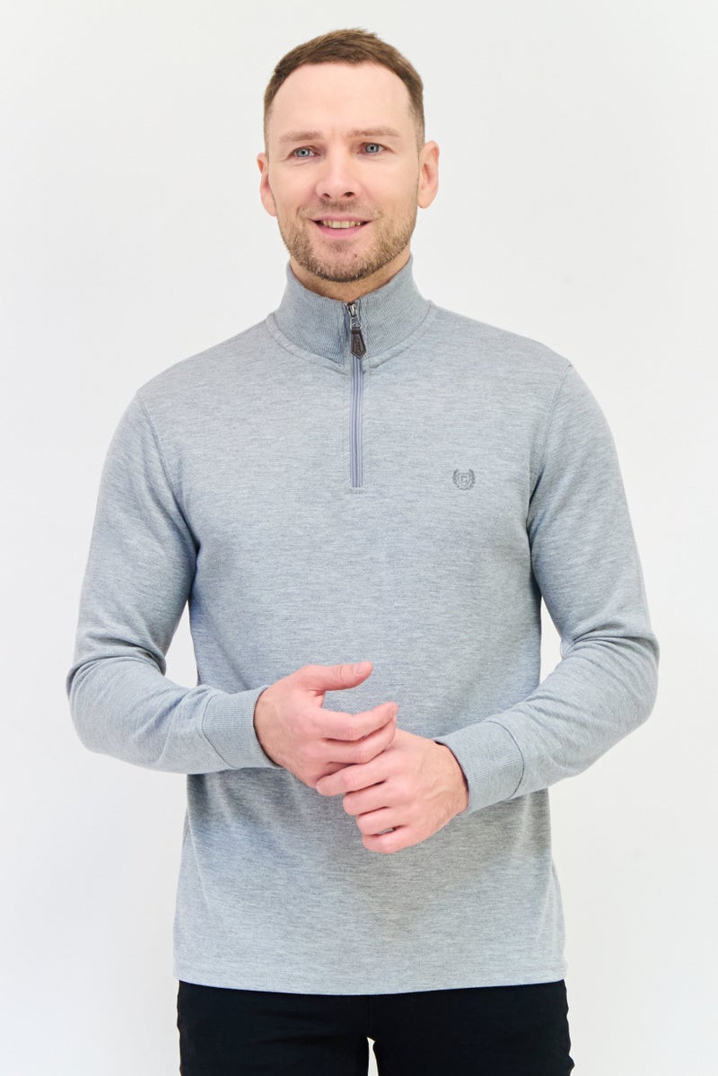 Chaps Men Mock Neck Embroidered Logo Sweatshirt, Grey - Image 1