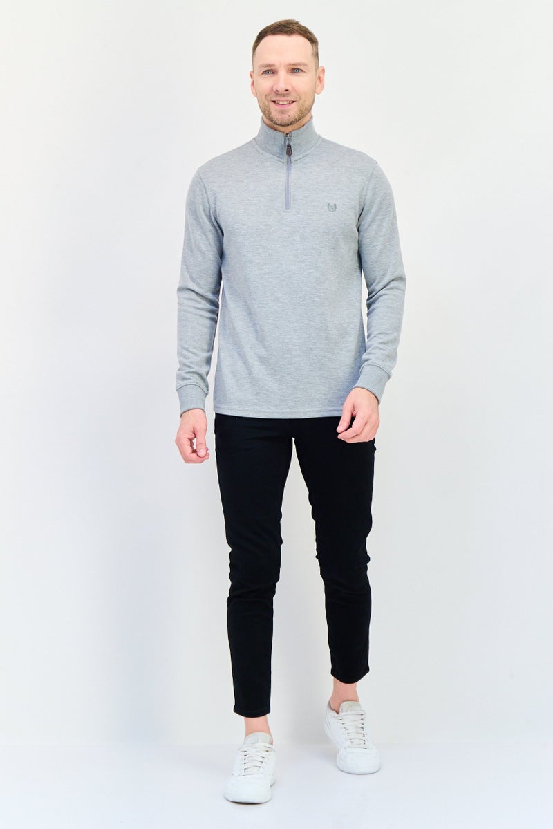 Chaps Men Mock Neck Embroidered Logo Sweatshirt, Grey - Image 4
