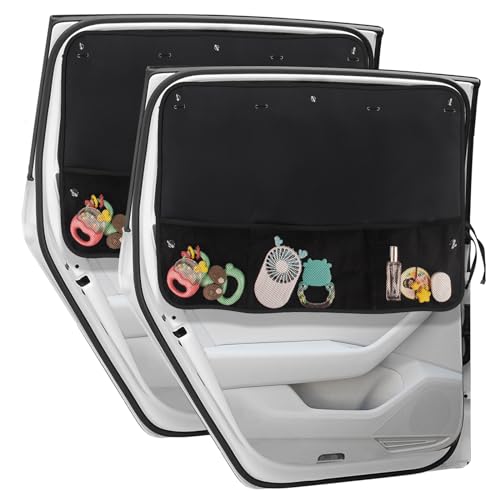 DIZA100 Car Sun Shade Side Window 2 Pcs Blackout Car Window Shade for Baby Privacy with Storage Net Pockets Auto Curtains 7 Suction Cups for HeatUV Protection Sun Block Covers - Image 1