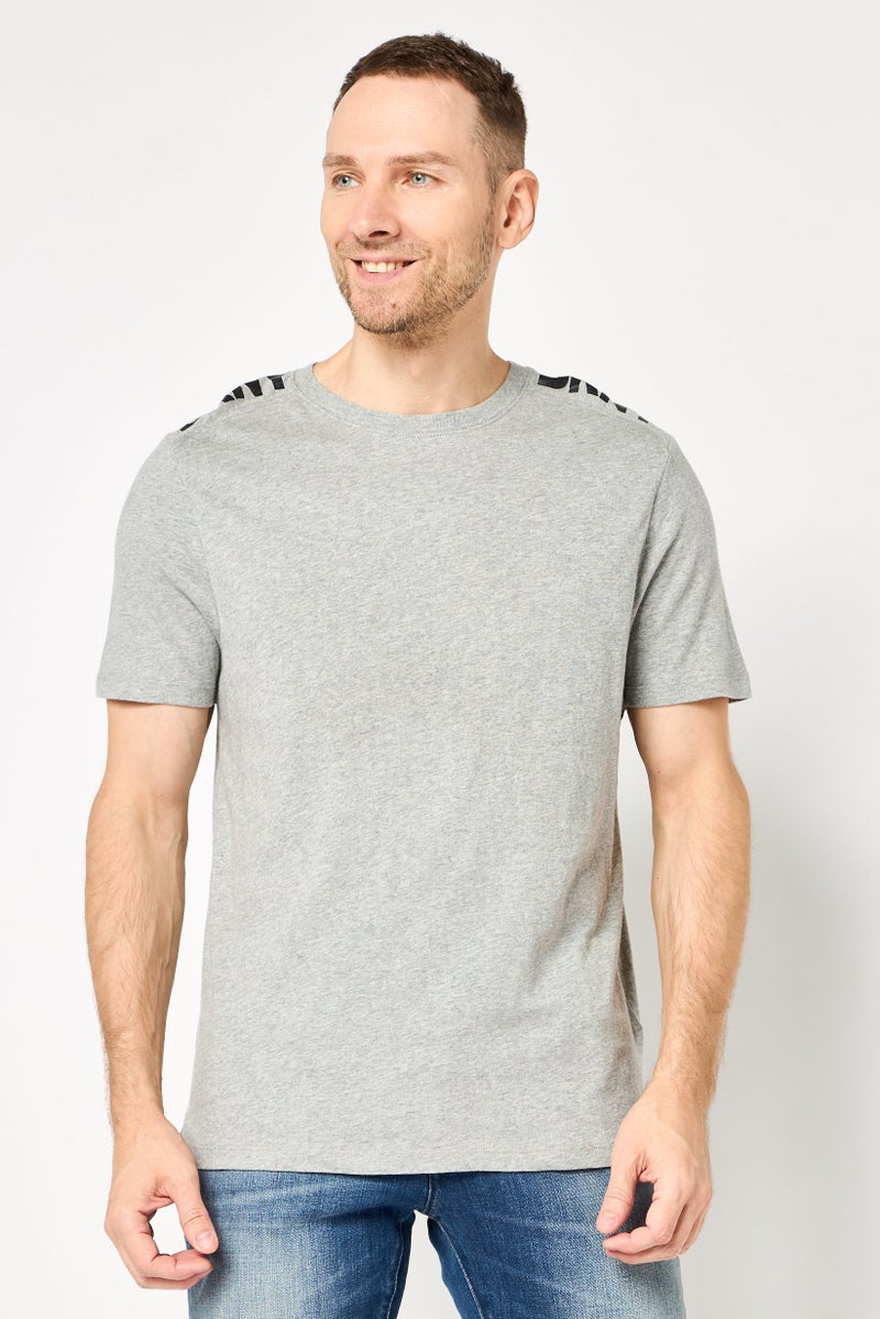 DKNY Men Crew Neck Short Sleeve Brand Logo T-Shirt, Grey - Image 1