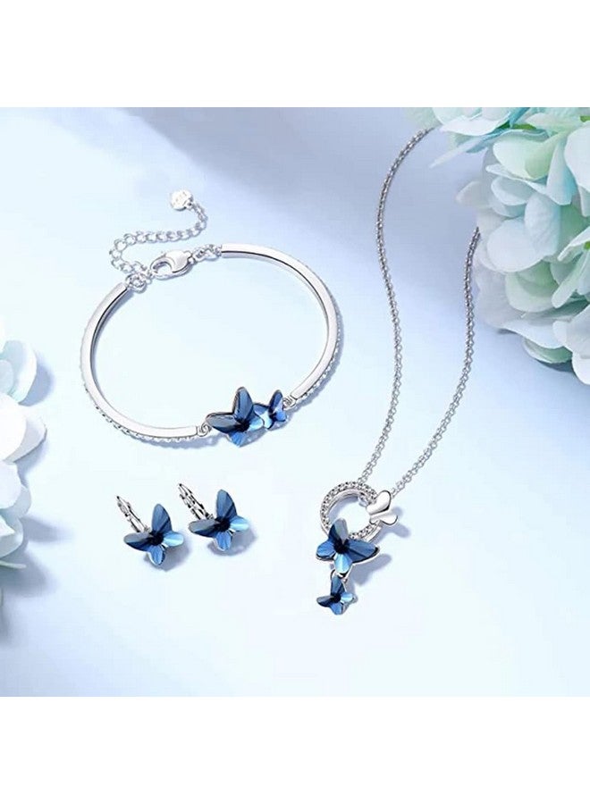 Shining Diva Fashion Shining Diva Fashion Italian Designer Platinum Plated Crystal Butterfly Earrings Chain Pendant Necklace Combo Jewellery Set for Women and Girls (Blue) (14603s) - Image 2