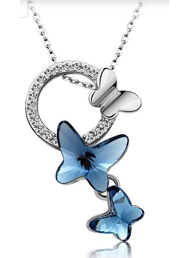 Shining Diva Fashion Shining Diva Fashion Italian Designer Platinum Plated Crystal Butterfly Earrings Chain Pendant Necklace Combo Jewellery Set for Women and Girls (Blue) (14603s) - Image 4