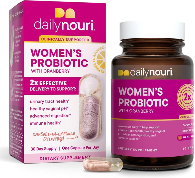 NOURI Daily Nouri Womens Probiotic  Vaginal Digestive Immune Health  UTI Support  Whole Cranberry  Vegan Ahiflower Omega Oil  30Day Supply - Image 1