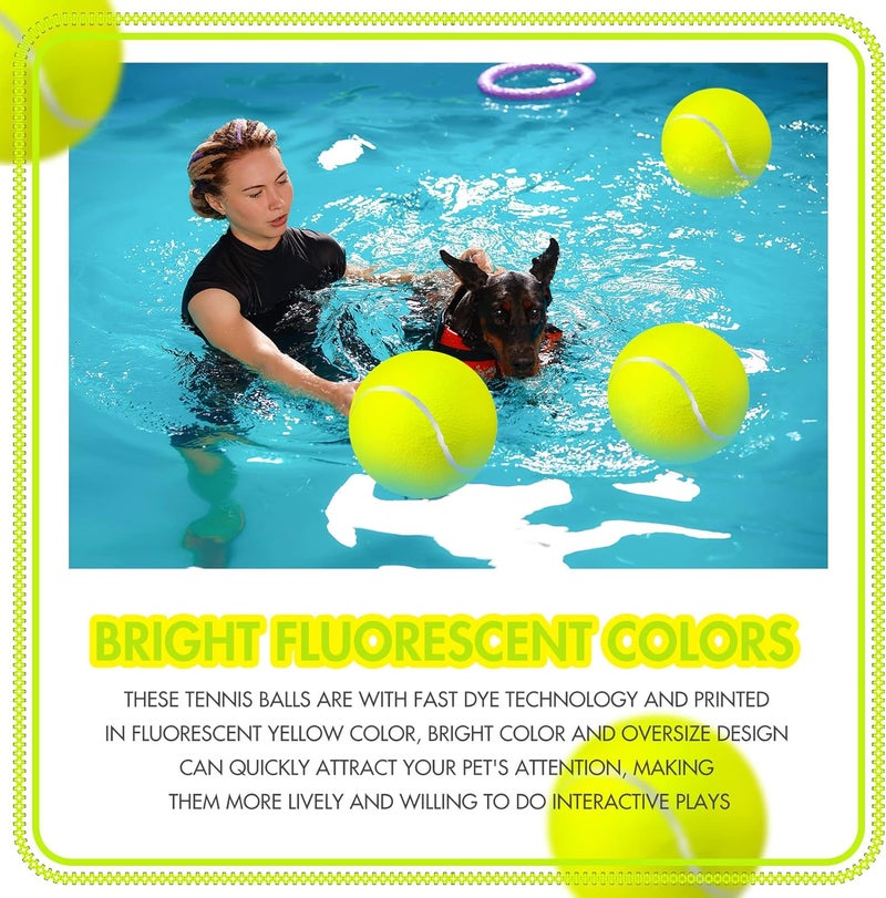Sratte 6 Pieces Large Giant Tennis Ball for Dogs 95 Inflatable Large Dog Toy Balls for Indoor Outdoor Training Playing Sports Fluorescent Yellow - Image 4